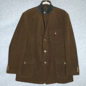 Kroon Mens Corduroy Blazer 42R‎ Brown Sport Coat Jacket Notched Lapel Olive Trim